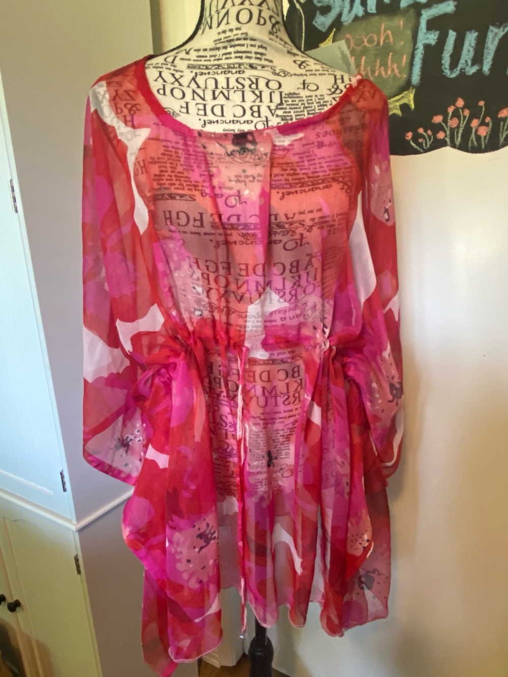 Sheer Pink Floral Swim Coverup Tunic
